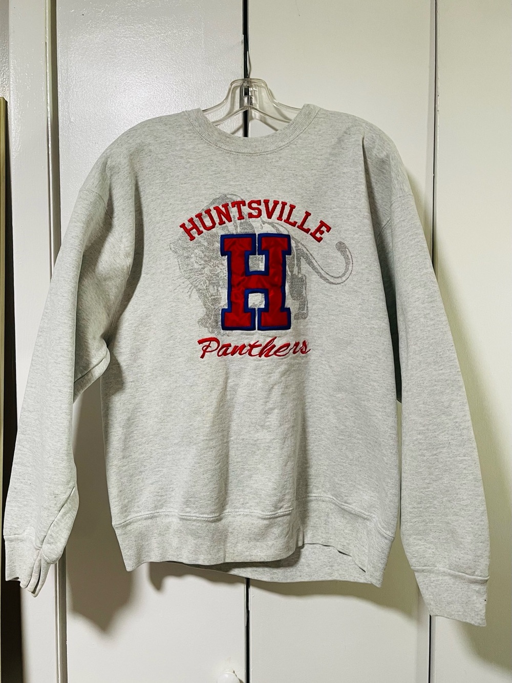 Vintage 90s Huntsville Panthers Crewneck Sweatshirt — Gray w/ Red & Blue Graphic